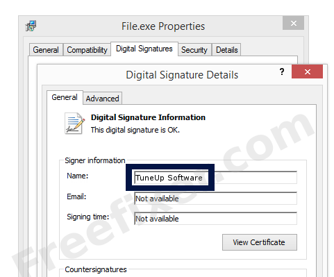Screenshot of the TuneUp Software certificate